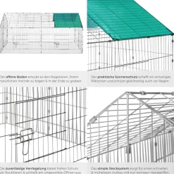 tectake® Freilaufgehege für Kaninchen, aus 12 Gitterelementen, 2 Türen, 180 x 75 x 75 cm
