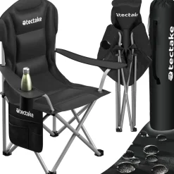 tectake® Gepolsterter Campingstuhl, faltbar, inkl. Tragetasche, wasserabweisendes 600D Oxford-Gewebe, 88,5 x 55 x 103 cm, Belastbarkeit 120 kg