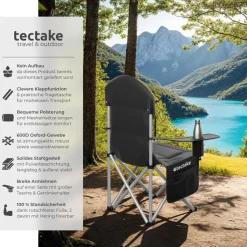 tectake® Gepolsterter Campingstuhl, faltbar, inkl. Tragetasche, wasserabweisendes 600D Oxford-Gewebe, 88,5 x 55 x 103 cm, Belastbarkeit 120 kg