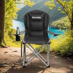 tectake® Gepolsterter Campingstuhl, faltbar, inkl. Tragetasche, wasserabweisendes 600D Oxford-Gewebe, 88,5 x 55 x 103 cm, Belastbarkeit 120 kg