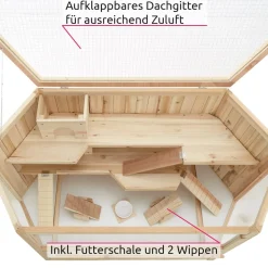 tectake® Hamsterkäfig, aus Holz, aufklappbares Dachgitter, 115 x 60 x 58 cm