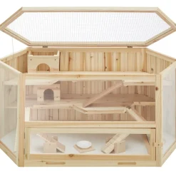 tectake® Hamsterkäfig, aus Holz, aufklappbares Dachgitter, 115 x 60 x 58 cm