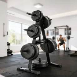 tectake® Hantelscheibenständer, mit 7 Aufnahmen, platzsparend, bodenschonende Kunststoffkappen, Belastbarkeit 200 kg