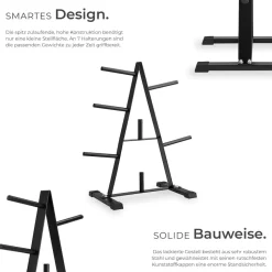 tectake® Hantelscheibenständer, mit 7 Aufnahmen, platzsparend, bodenschonende Kunststoffkappen, Belastbarkeit 200 kg