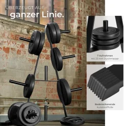 tectake® Hantelscheibenständer, mit 7 Aufnahmen, platzsparend, bodenschonende Kunststoffkappen, Belastbarkeit 200 kg