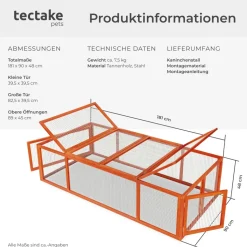 tectake® Hasenstall, aus Holz, 2 Dachöffnungen, 181 x 90 x 48 cm
