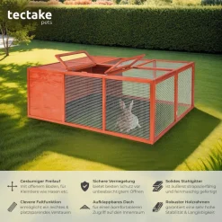 tectake® Hasenstall, faltbar, aus lackiertem Holz, engmaschiges Gitter, 150 x 103 x 53 cm, keine Montage