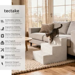 tectake® Haustiertreppe, für Hunde und Katzen, Belastbarkeit 50 kg, pflegeleicht, 37 x 45 x 34,5 cm