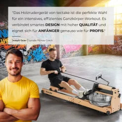 tectake® Holzrudergerät, aus massiver Buche, klappbar, 6-fach verstellbare Pedale, mit LCD-Anzeige, flexibler Handyhalterung und Bluetooth