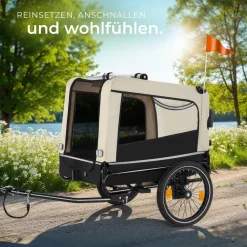tectake® Hundeanhänger, 3in1 multifunktional, gefedert, Belastbarkeit 40 kg, 240 Liter, inklusive Reflektoren, Leine und Warnfahne