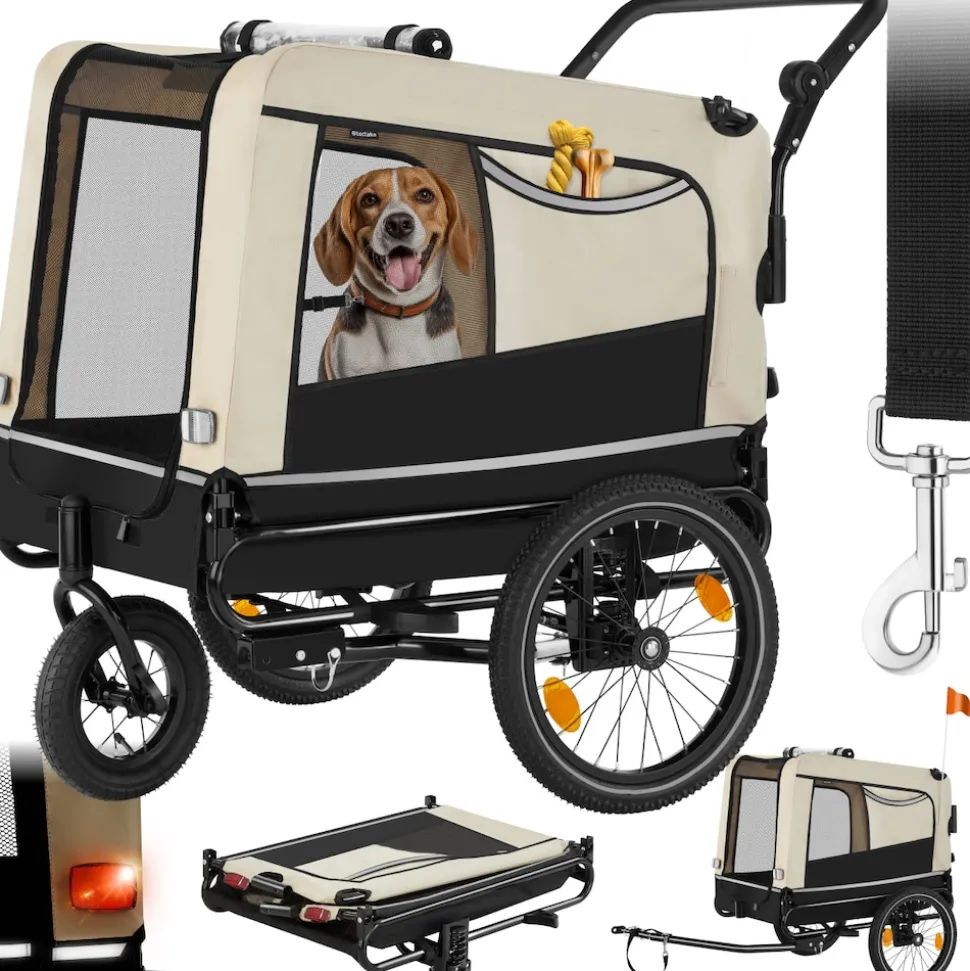 tectake® Hundeanhänger, 3in1 multifunktional, gefedert, Belastbarkeit 40 kg, 240 Liter, inklusive Reflektoren, Leine und Warnfahne