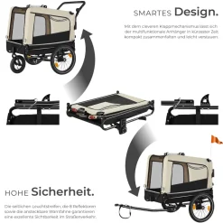 tectake® Hundeanhänger, 3in1 multifunktional, gefedert, Belastbarkeit 40 kg, 240 Liter, inklusive Reflektoren, Leine und Warnfahne