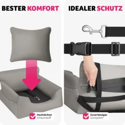 tectake® Hundeautositz, mit Sicherheitsleine und 2 Befestigungsgurten, längenverstellbar, abnehmbare Bezüge aus Canvas, wasserabweisend und waschbar, 55 x 50 x 29 cm
