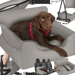tectake® Hundeautositz, mit Sicherheitsleine und 2 Befestigungsgurten, längenverstellbar, abnehmbare Bezüge aus Canvas, wasserabweisend und waschbar, 55 x 50 x 29 cm