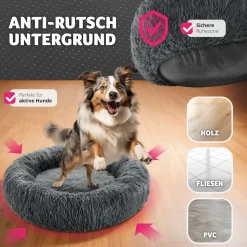 tectake® Hundebett, rund mit langem Plüsch, rutschfeste Unterseite, waschbar