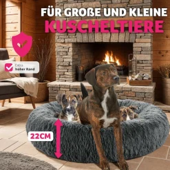 tectake® Hundebett, rund mit langem Plüsch, rutschfeste Unterseite, waschbar