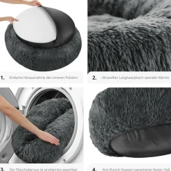 tectake® Hundebett, rund mit langem Plüsch, rutschfeste Unterseite, waschbar