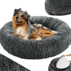 tectake® Hundebett, rund mit langem Plüsch, rutschfeste Unterseite, waschbar