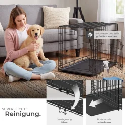 tectake® Hundekäfig-Gitterbox, klappbar, mit 2 Tragegriffen, 2 große Türen mit Doppelverriegelung, herausnehmbarer Boden, abgerundete Ecken