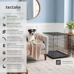 tectake® Hundekäfig-Gitterbox, klappbar, mit 2 Tragegriffen, 2 große Türen mit Doppelverriegelung, herausnehmbarer Boden, abgerundete Ecken