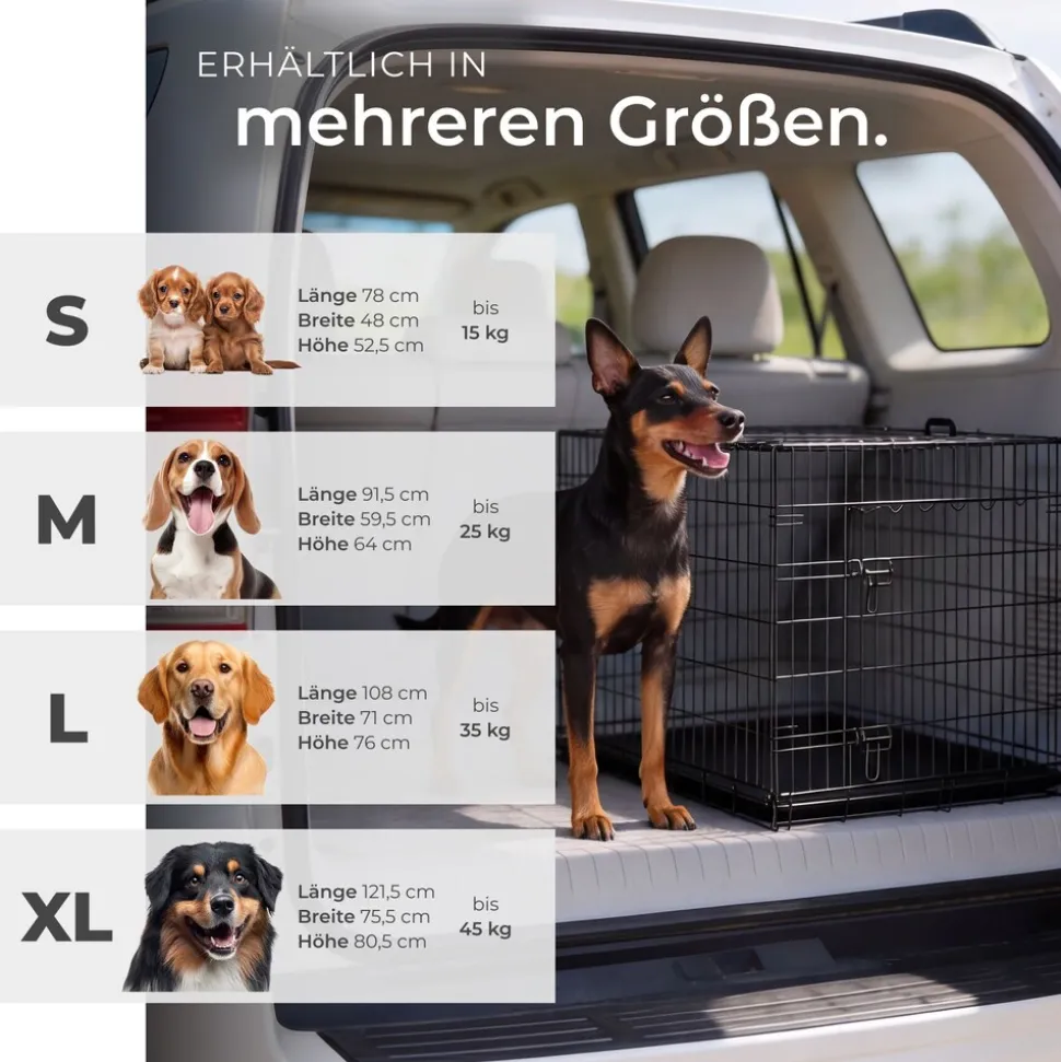 tectake® Hundekäfig-Gitterbox, klappbar, mit 2 Tragegriffen, 2 große Türen mit Doppelverriegelung, herausnehmbarer Boden, abgerundete Ecken