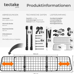tectake® Hundeschutzgitter, verstellbare Breite, mit 2 extra Anschnallgurten, 91,5 x 30,5 x 5 cm