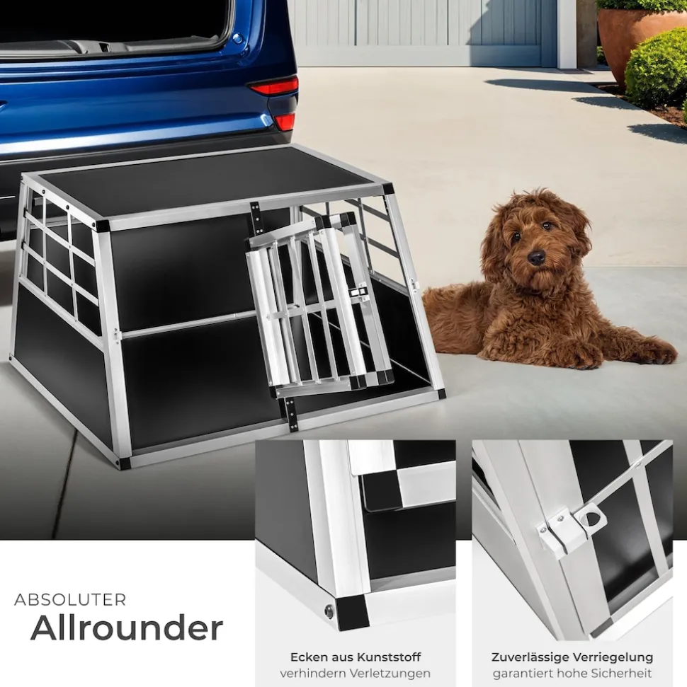 tectake® Hundetransportbox doppel, mit gerader Rückwand, verschließbare Gittertür, mit schützenden Kunststoffecken