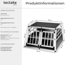 tectake® Hundetransportbox doppel, mit gerader Rückwand, verschließbare Gittertür, mit schützenden Kunststoffecken