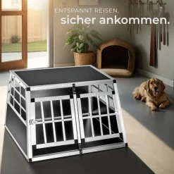 tectake® Hundetransportbox doppel, mit gerader Rückwand, verschließbare Gittertür, mit schützenden Kunststoffecken