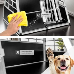 tectake® Hundetransportbox doppel, mit gerader Rückwand, verschließbare Gittertür, mit schützenden Kunststoffecken