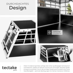 tectake® Hundetransportbox doppel, mit gerader Rückwand, verschließbare Gittertür, mit schützenden Kunststoffecken