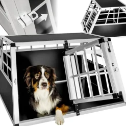 tectake® Hundetransportbox doppel, mit gerader Rückwand, verschließbare Gittertür, mit schützenden Kunststoffecken
