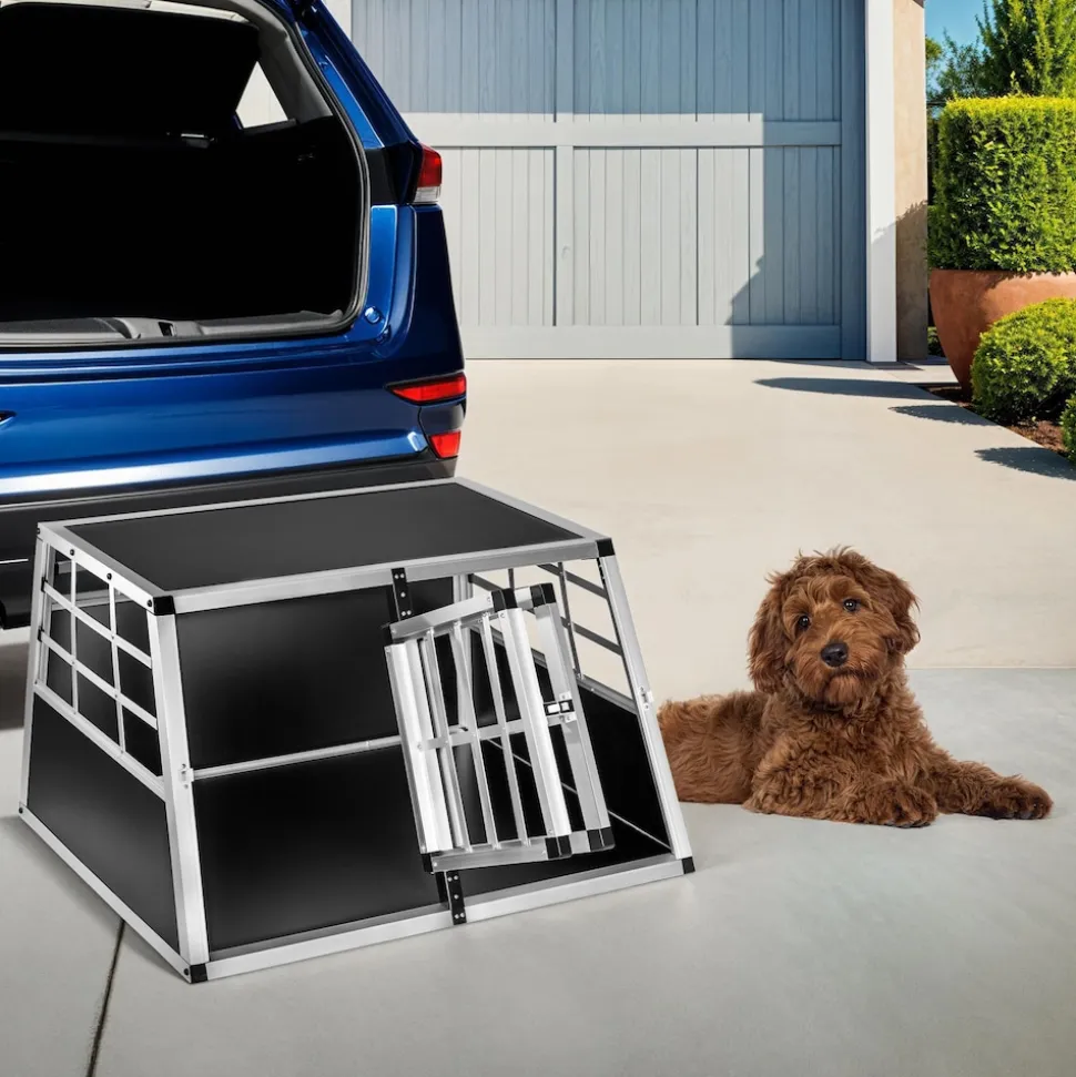 tectake® Hundetransportbox doppel, mit gerader Rückwand, verschließbare Gittertür, mit schützenden Kunststoffecken