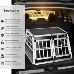 tectake® Hundetransportbox doppel, mit gerader Rückwand, verschließbare Gittertür, mit schützenden Kunststoffecken