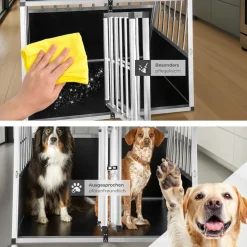 tectake® Hundetransportbox doppel, mit schräger Rückwand, verschließbare Gittertür, mit schützenden Kunststoffecken