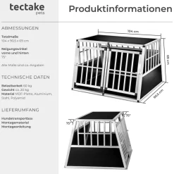 tectake® Hundetransportbox doppel, mit schräger Rückwand, verschließbare Gittertür, mit schützenden Kunststoffecken
