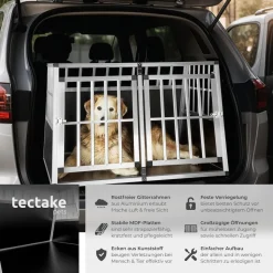 tectake® Hundetransportbox doppel, mit schräger Rückwand, verschließbare Gittertür, mit schützenden Kunststoffecken