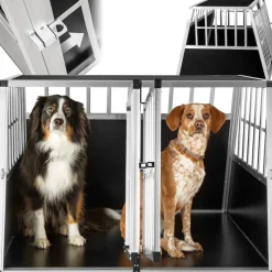 tectake® Hundetransportbox doppel, mit schräger Rückwand, verschließbare Gittertür, mit schützenden Kunststoffecken