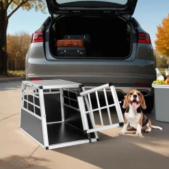 tectake® Hundetransportbox single, mit gerader Rückwand, verschließbare Gittertür, mit schützenden Kunststoffecken