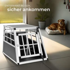 tectake® Hundetransportbox single, mit gerader Rückwand, verschließbare Gittertür, mit schützenden Kunststoffecken