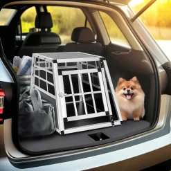 tectake® Hundetransportbox single, mit gerader Rückwand, verschließbare Gittertür, mit schützenden Kunststoffecken