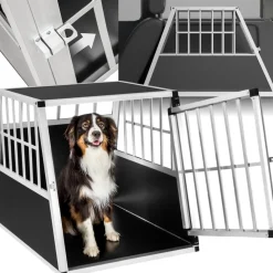 tectake® Hundetransportbox single, mit schräger Rückwand, verschließbare Gittertür, mit schützenden Kunststoffecken, 66 x 90 x 69,5 cm