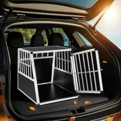 tectake® Hundetransportbox single, mit schräger Rückwand, verschließbare Gittertür, mit schützenden Kunststoffecken, 66 x 90 x 69,5 cm