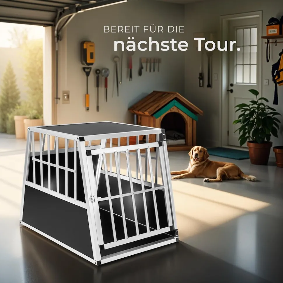tectake® Hundetransportbox single, mit schräger Rückwand, verschließbare Gittertür, mit schützenden Kunststoffecken, 66 x 90 x 69,5 cm