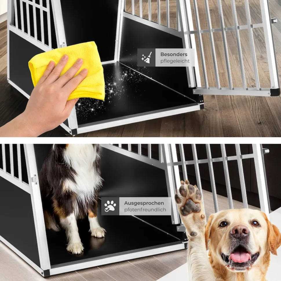 tectake® Hundetransportbox single, mit schräger Rückwand, verschließbare Gittertür, mit schützenden Kunststoffecken, 66 x 90 x 69,5 cm