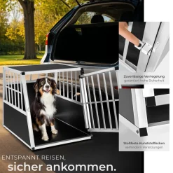 tectake® Hundetransportbox single, mit schräger Rückwand, verschließbare Gittertür, mit schützenden Kunststoffecken, 66 x 90 x 69,5 cm