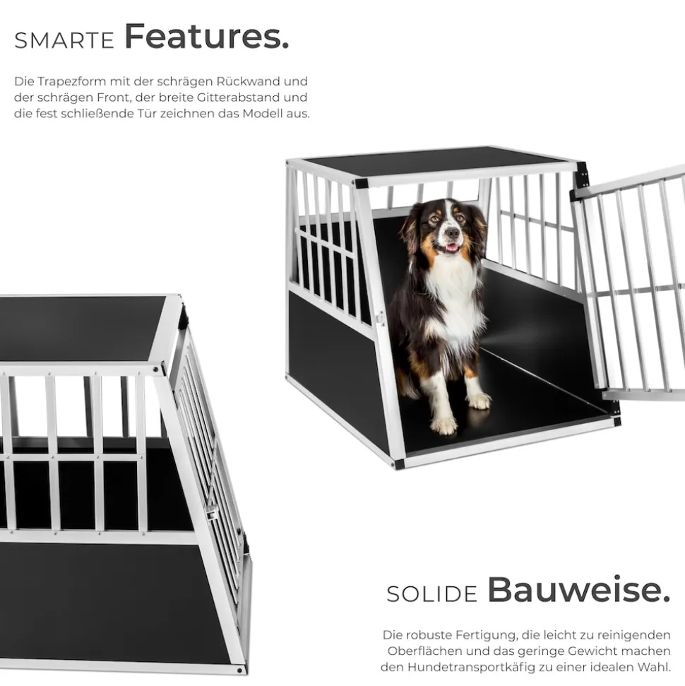 tectake® Hundetransportbox single, mit schräger Rückwand, verschließbare Gittertür, mit schützenden Kunststoffecken, 66 x 90 x 69,5 cm