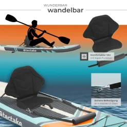 tectake® 2in1 Stand-Up Paddle Board 288 cm, aus Drop-Stitch Material, verstellbares Doppelpaddel, Belastbarkeit 200 kg, inklusive Kajak-Sitz