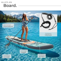tectake® 2in1 Stand-Up Paddle Board 288 cm, aus Drop-Stitch Material, verstellbares Doppelpaddel, Belastbarkeit 200 kg, inklusive Kajak-Sitz