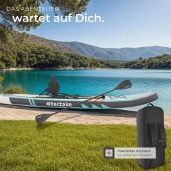 tectake® 2in1 Stand-Up Paddle Board 288 cm, aus Drop-Stitch Material, verstellbares Doppelpaddel, Belastbarkeit 200 kg, inklusive Kajak-Sitz